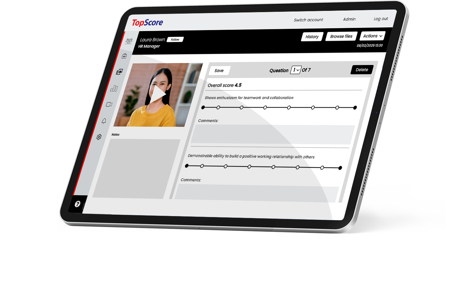 TopScore OneWay Interview Platform Topscore Platform tablet view